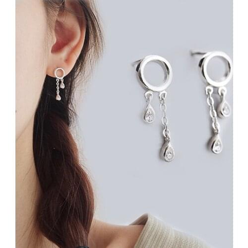 Women Fashion Zircon Water-drop Tassels Earring Personality Circle Stud Earrings