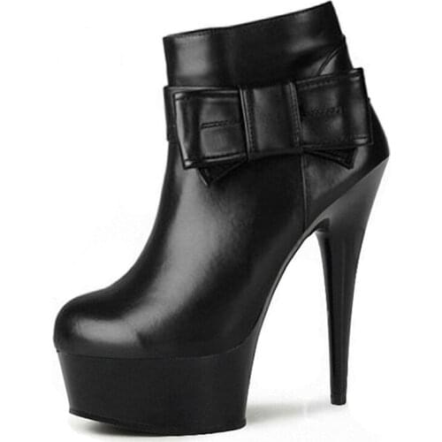 Shoes woman Party Queen:35-46 2016 Autumn/Winter sexy 15cm thin high heels Bowtie Riding boots platform pumps botas mujer