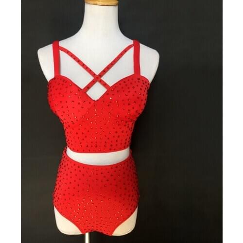 Women Jazz Dance Costume Rhnestone Bra High Waist Pant Pole Dance Clothing Sexy Outfit For Women Nightclub Singer DJ Wear 2438