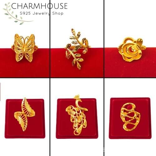 24K Pure Gold Filled Rings For Women Vintage Jewerly Adjustable Finger Ring Open Bague Femme Anillos Mujer 2020 Accesories Gifts