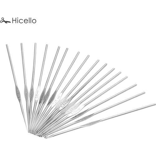 16PCs/1set Metal Crochet Hook Knitting Needles Silver Metal 16 sizes Handmade Woven tool Single hook Lace Crochet