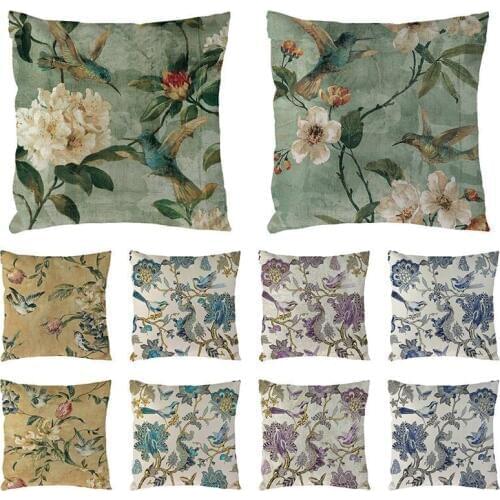 45cm*45cm Hand-painted Birds In Flowers Linen/cotton Cushion Cover and Sofa Pillow Case Home Decorative Pillow Cover 1685