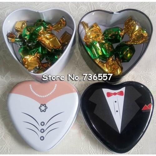 50pcs/lot free shipping european style Bride groom Mint tin box metal iron wedding candy box 71*68*40mm