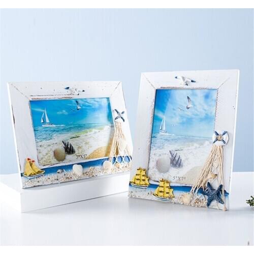 6 Inch 7 Inch Photo Frames Beach Natural Style Bedroom Sailboat Sea Shell Seabird Wood Picture Frames Display Life Gift Crafts