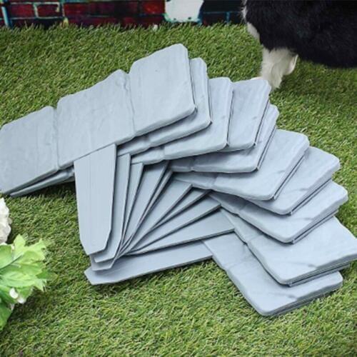Promotion! 12Pc Grey Garden Fence Edging Cobbled Stone Effect Plastic Lawn Edging Plant Border Decorations Flower Bed Border
