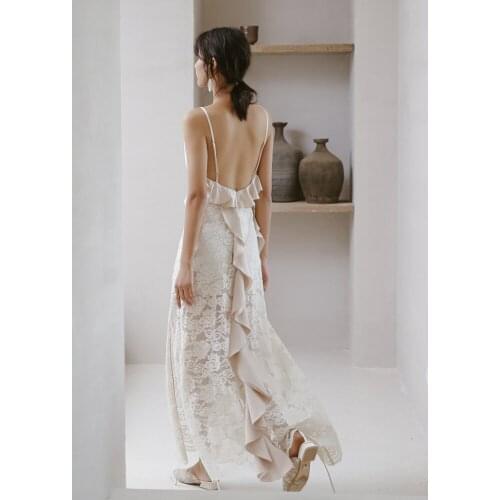 Bali Holiday Long Skirt Beach Skirt Open Back Beach Skirt Thai Suspender Skirt Lace Dress Womens Summer