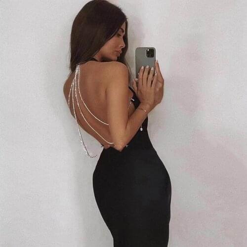 Summer Bandage Dress Women Party Club Celebrity Bodycon Elegant 2021New Backless Halter Chain Sexy Dresses