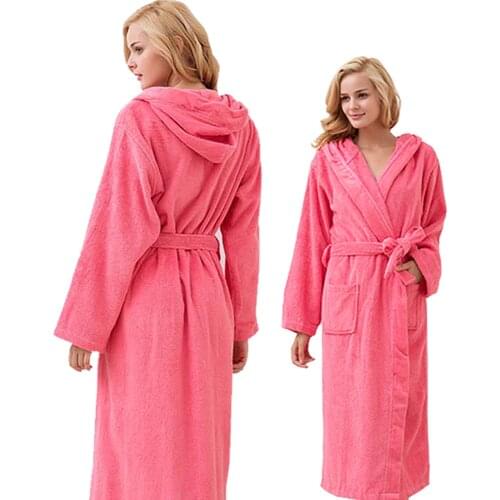 Hooded Toweled bathrobes cotton robe lady women robe autumn and winter waste-absorbing thick soft bathrobe