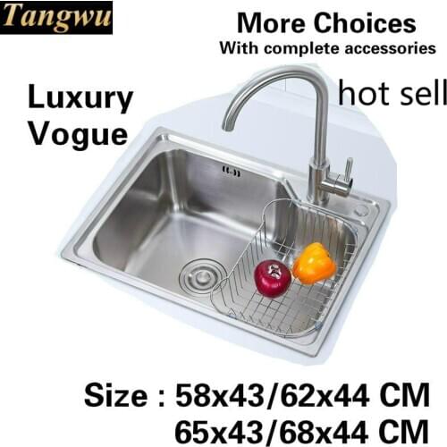 Free shipping Standard mini luxury kitchen single trough sink food grade 304 stainless steel hot sell 58x43/62x44/65x43/68x44 CM
