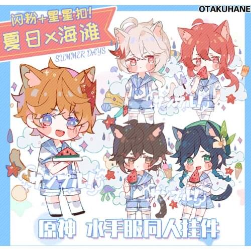 Anime Genshin Impact Diluc Ragnvindr Kaedehara Kazuha Xiao Zhongli Sailor Suit Series Acrylic Keychain Pendant Keyring Toy