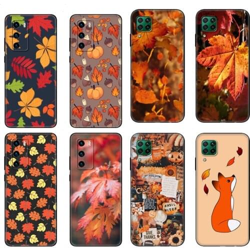Black tpu Case For Huawei P30 Lite P30 Pro P40 Case For Huawei P40 LITE E P Smart Case Cover Autumn leaves fall fox pumpkin