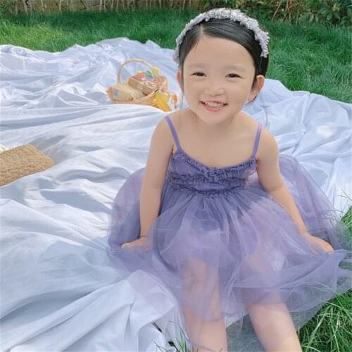 2-8 Years Wear Summer Kids Girls Lace Dress Strap Mesh Princess Dance Dress Childrens Clothing Cute Baby Wedding Party Dresses