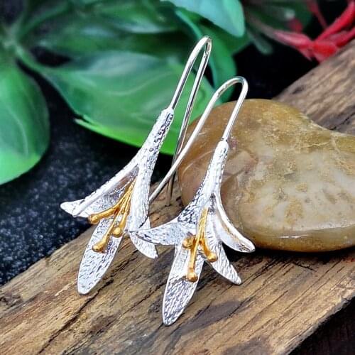 Ethnic Nepal Jewelry Fashion Creative Lily Plated S925 Color Separation Earrings Bridal Earrings Accesories Wholesale