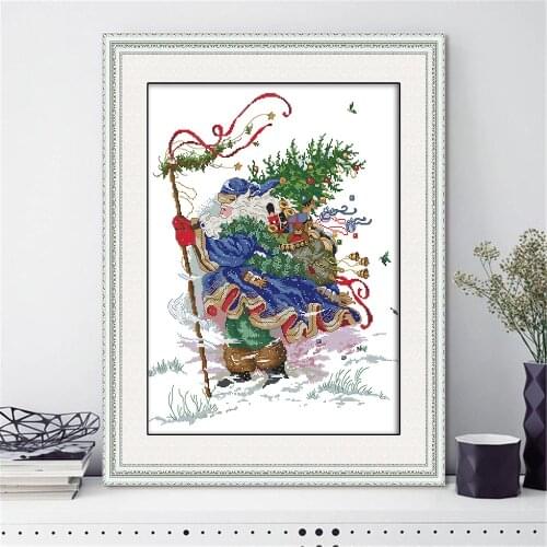 HUACAN Cross Stitch Santa Claus Sets Kits White Canvas Home Decoration Embroidery Christmas Gift Needlework 11CT 14CT DIY Gift