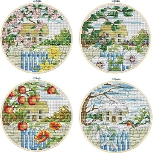 Joy Sunday Four Seasons(Spring /Summer /Autumn / Winter)11ct Printed Cross Stitch Kit Fabric Cotton Thread Embroidery Needlework