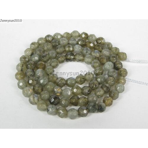 Natural Labradorite Gems Stones 4mm Faceted Round Spacer Loose Beads 15'' Strand for Jewelry Making Crafts 5 Strands/Pack