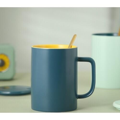 Nordic Ceramic Coffee Mug with Lid Spoon Large Capacity Personalised Milk Mug Simple Creative Esspresso Cups Drinkware DA60MKB