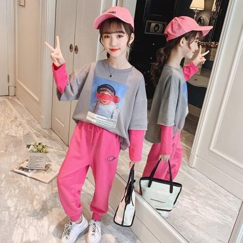 Splicing Spring Autumn Baby Girls Suit Blouse + Jean 2pcs Kids Teenage Outwear Children Clothing High Quality