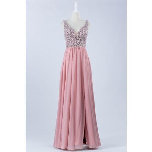 English rose nice Evening Dress 2021 V-neck Metal glitter beads Decorative beauty luckgirls Customizable fashion Mocini Tailor