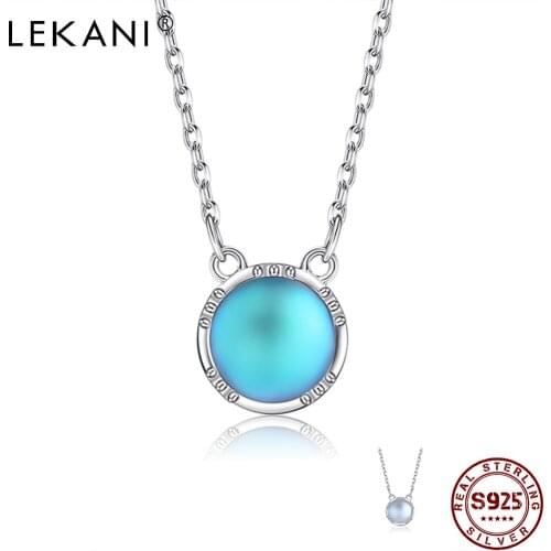 LEKANI For Women 925 Sterling Silver Necklace Two Color Choice Round Moonstone O-chain Pendant Necklace Engagement Wedding