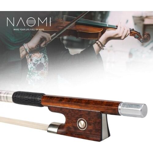 NAOMI Selected Snakewood Violin Bow 4/4 Fiddle Bow With Paris Eye Snakewood Frog Carved Craft Silver Accessories