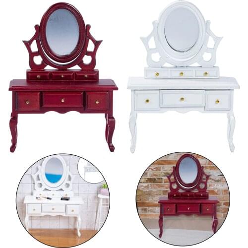 1:12 Scale Wooden Craft Dollhouse Miniature Dressing Table Model Toy Home Kids Dolls Acces Ornaments Decoration