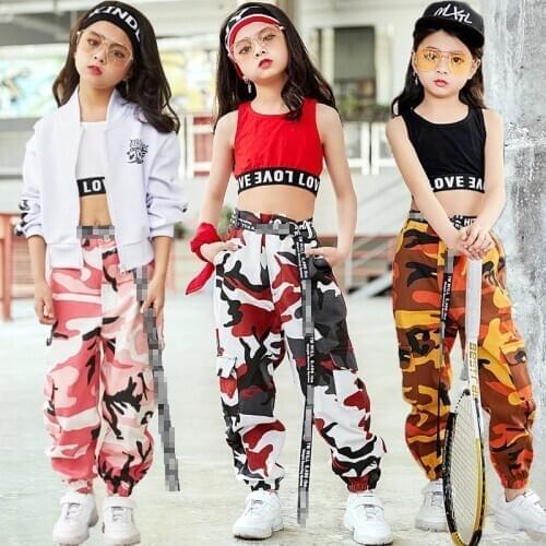 Fashion Children Jazz Dance Costume For Girls Hip Hop Street Dancing Clothing Vest Pants Kids Performance Dance Clothes