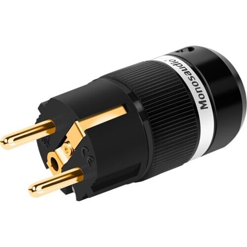 Monosaudio E100G/F100G 99.99% Pure Copper 24K Gold Plated Schuko Power Plug Connector IEC Female Plug DIY Mains Power Cord Cable