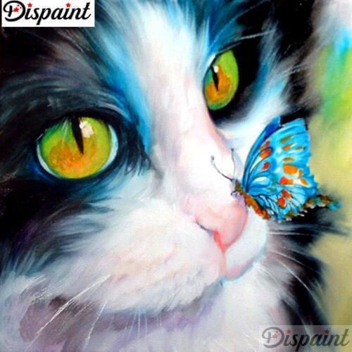 Dispaint Full Square/Round Drill 5D DIY Diamond Painting "Cat butterfly scenery" 3D Embroidery Cross Stitch 5D Home Decor A11430