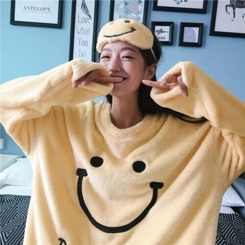 Korea autumn winter new ins warm long-sleeve nightdress womens home service nightgown cartoon new arrival woman sleepwear