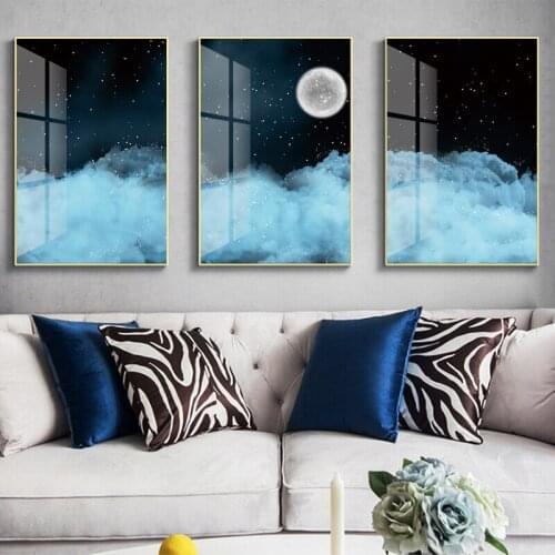 Nordic Cloud Moon Night Star Canvas Painting Starry Sky Poster HD Print Wall Art Home Pictures for Living Room Bedroom Decor