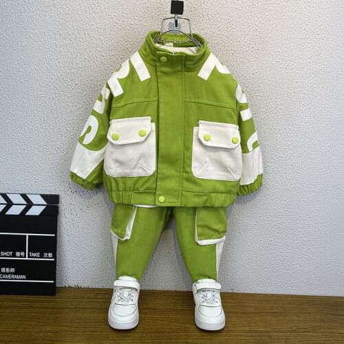 2020 autumn new boys denim color-blocking zipper shirt tops childrens western style trousers two-piece suitCasual hot selling