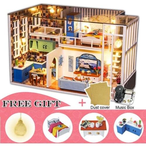 Doll House Furniture Dust Cover Wooden Miniature Dollhouse Puzzle Toys Children Birthday CHRISTMAS Gifts Casa De Boneca
