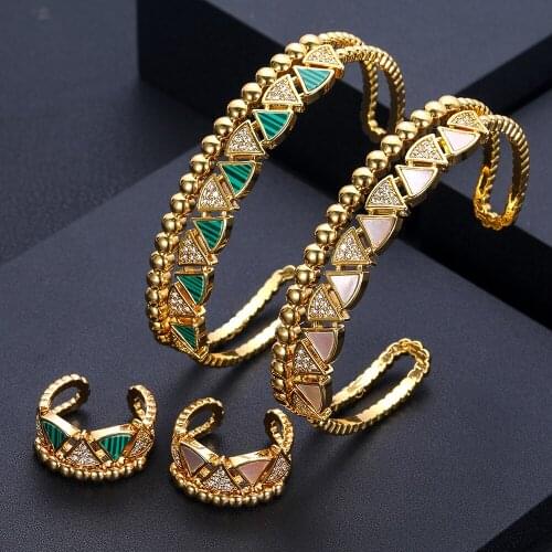 Luxury Unique African Bangle Ring Set Open design Jewelry Sets For Women Wedding Big Cubic Zircon