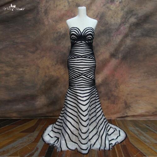 RSE69 Black Straps Pattern Evening Sequins Beaded Dresses Celebrity Dresses