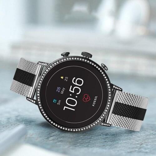 Mesh Stainless Steel Watchband 18mm for Fossil Womens Gen 4 Venture HR / Gen 3 Q Venture / Womens Sport Watch Band Wrist Strap