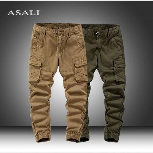 New Men Sweatpants Spring Harajuku Cargo Military Joggers Pants Solid Color Multi-pocket Mens Trousers Sportswear Men Clothing