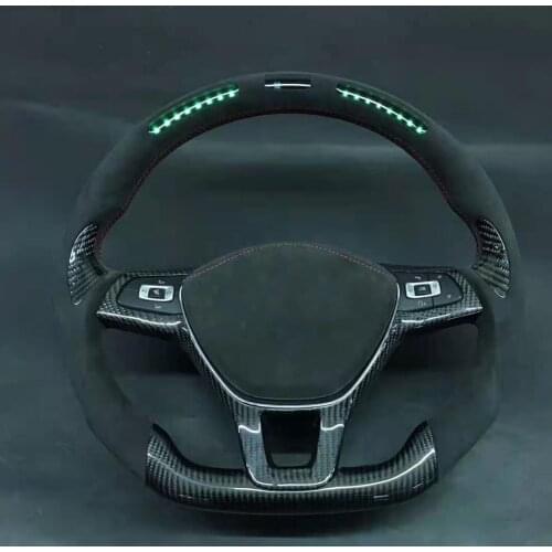 Cuatomized Real Carbon Fiber Sports LED Steering Wheel Alcantara Leather compatible for Volkswagen Tiguan 2012-2018