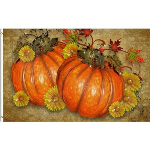 Thanksgiving Day Pumpkins Rustic Autumn Fall Harvest Flowers Leaves 3x5 Foot Flag for Home House Outdoor Indoor Decor