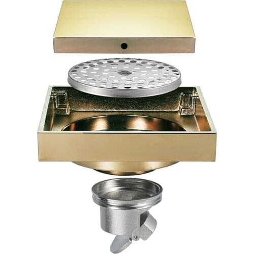 All Copper Square Mirror Bathroom Large Displacement Deodorant Invisible Floor Drain Modern and Simple Type