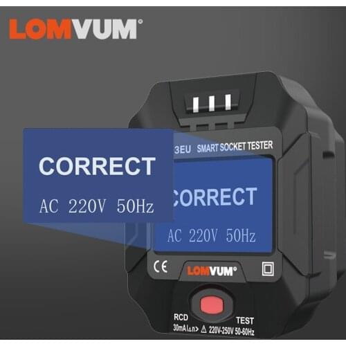 LOMVUM 220~250V Socket Outlet Tester Smart Socket Tester Digital Display LCD Circuit Detector Breaker Finder Leakage Test