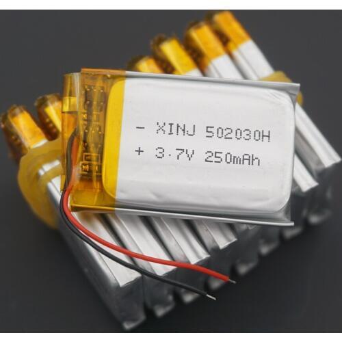 XINJ 10pcs 3.7V 250mAh Li ion lithium polymer battery lipo cell 502030 For smart watch watches mp3 3D glasses headphones speaker