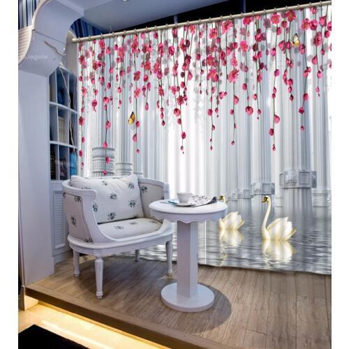 3D Curtain New Romantic 3D Curtain Background Roman Column Space Flowers 3D Bathroom Shower Curtain Window Curtain String