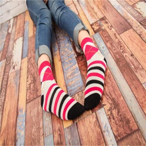 ZDL-272 Harajuku Korea Unique Women Cotton High Socks Cotton Geometric Stripes Socks Plaid Casual 20 pairs