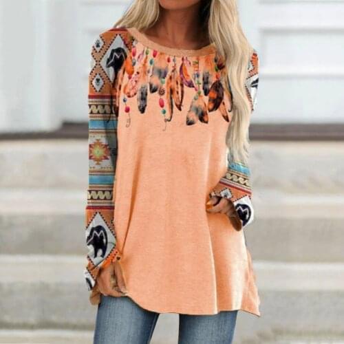 2021 Casual Loose WOMEN Print Long Sleeve O-Neck T-Shirt Tops Women Clothing Patchwork T Shirt Fashion Spring Autumn Basic Top