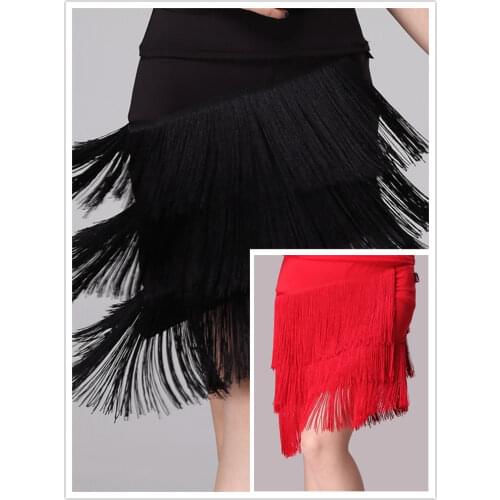 Latin Dance Skirt Women Hot Sale Double Layer Tassel Fringe Dance Costumes Adult Practise Latin Ballroom Dance Dress Latin Dance