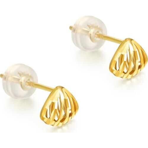 Real 18K Yellow Gold Earrings AU750 Gold Shell Ladys Stud Earrings High Quality Earrings