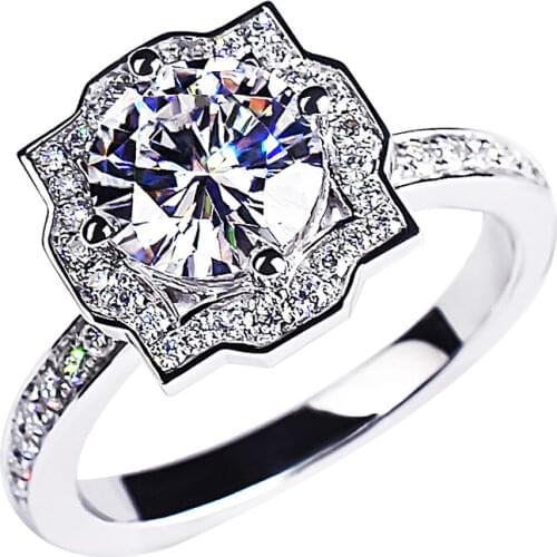 Unique Cute Flower Shape Real 925 Sterling Silver Ring Women Luxury Elegant Engagement Wedding Party Gift for Girlfriend Jewelry