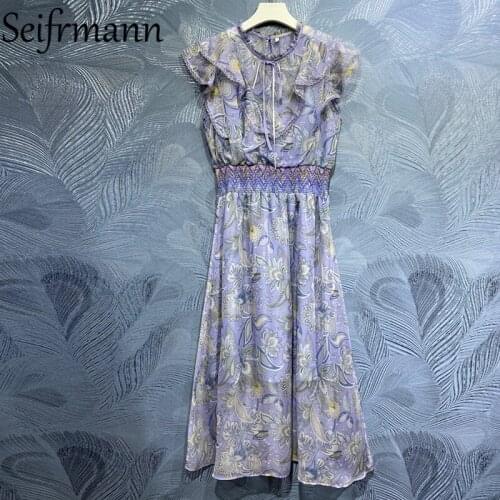 Seifrmann New 2021 Summer Women Fashion Runway Party A-Line Dress Gorgeous Ruffles Lace Elastic Waist Elegant Ladies Dresses