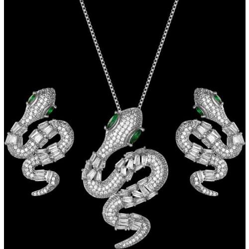 Zlxgirl Classic White Color Snake Shape Zirconia Earrings Necklace Set For Women Trendy Bridal Wedding Jewelry sets free shiping